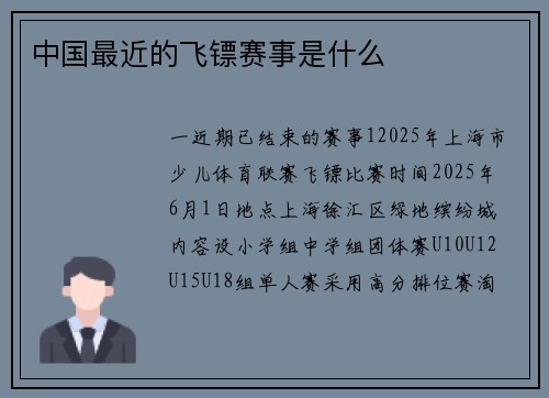 中国最近的飞镖赛事是什么